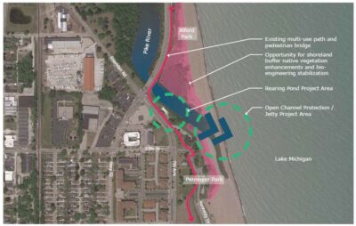 Overhead map of Pike River mouth improvements.
