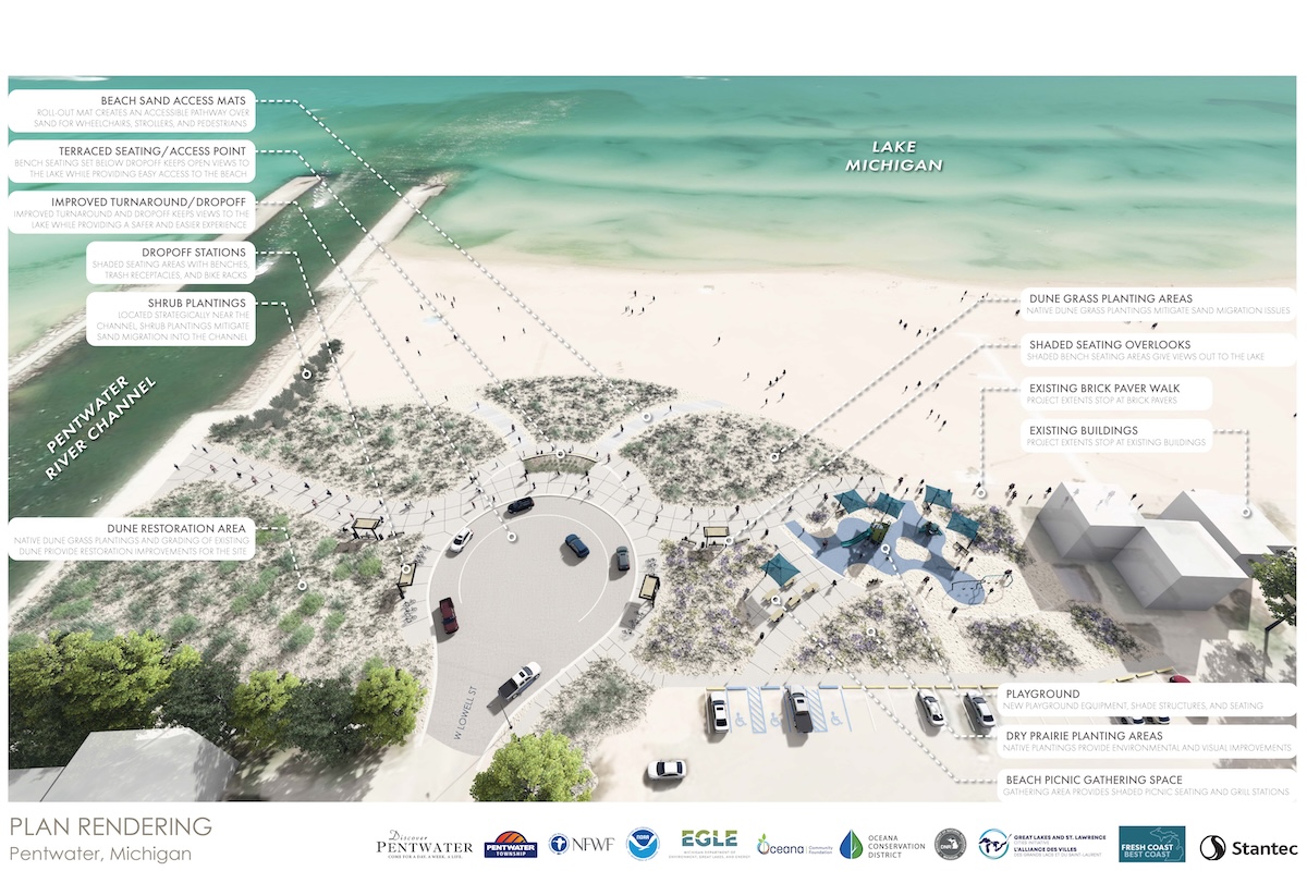 Map of Pentwater beachfront restoration.